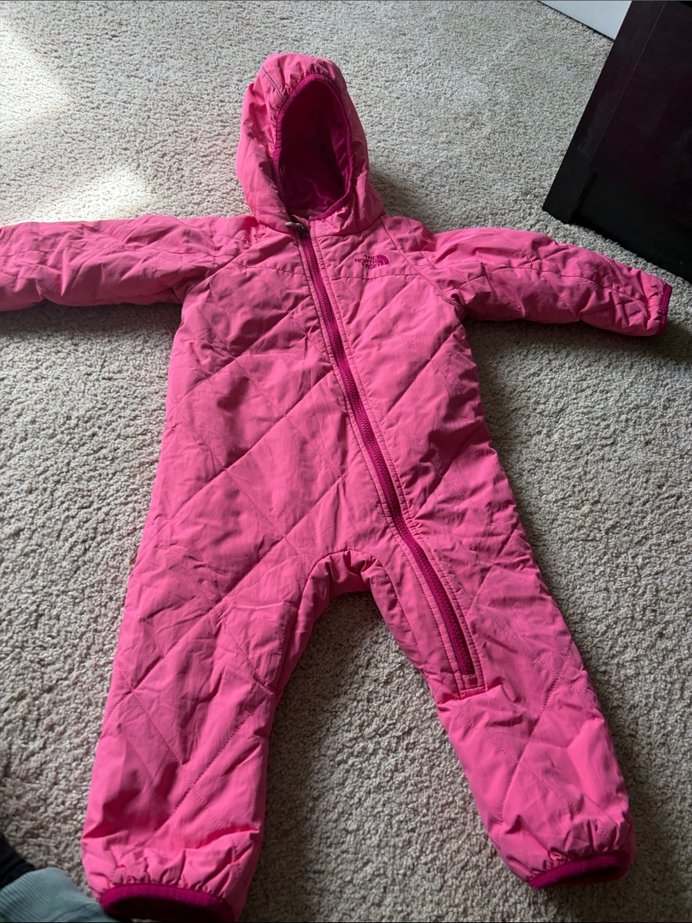 The North Face Pink Hooded Kids One-Piece Snowsuit